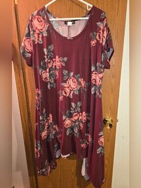 French Atmosphere 3X High Low Hem Floral Print Dress